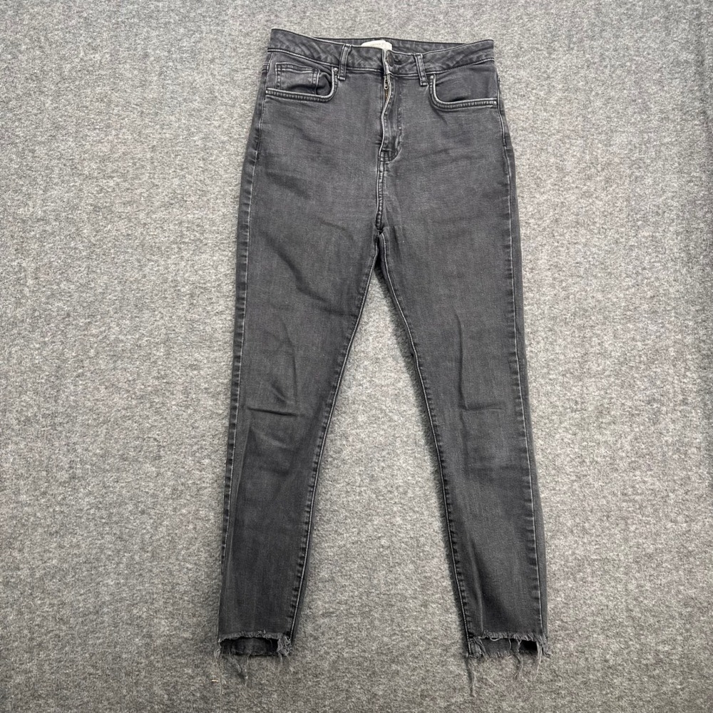 Forever 21 Womens High Rise Skinny Jeans Faded Black Raw Hem Size 26 Distressed